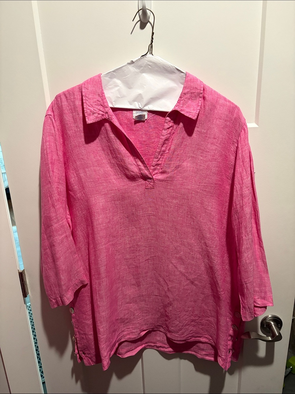 Sigrid Olsen Bright Pink Linen V-Neck Tunic with Collar